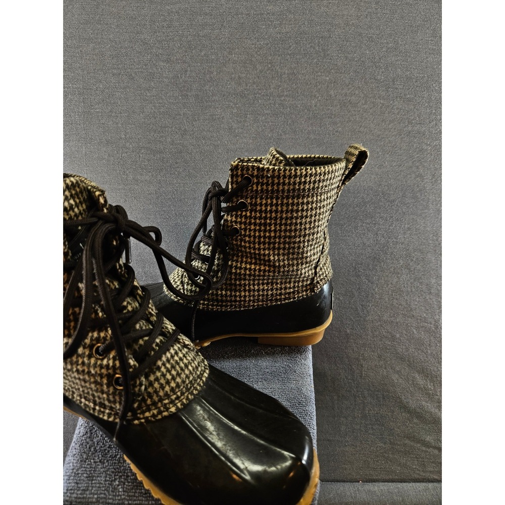 GH Bass Harlequin Houndstooth Duck Boots Womens 7M Brown Black Ankle